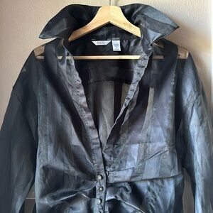 KAKTUS Sheer Black Stripe Long Sleeve High Low Shacket